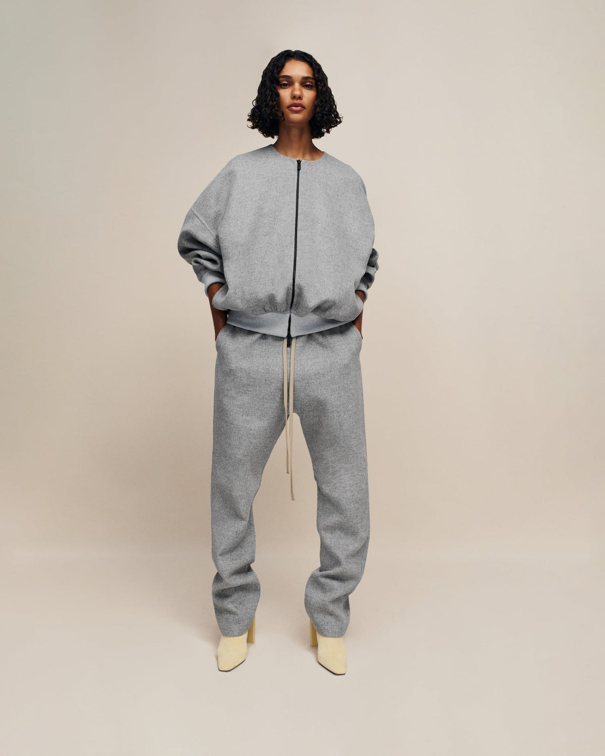 Double-Faced Wool Cashmere Collarless Bomber