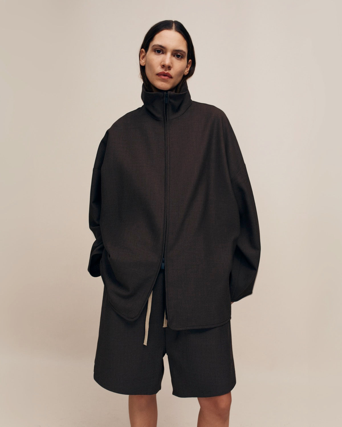 Wool Canvas High Neck Jacket