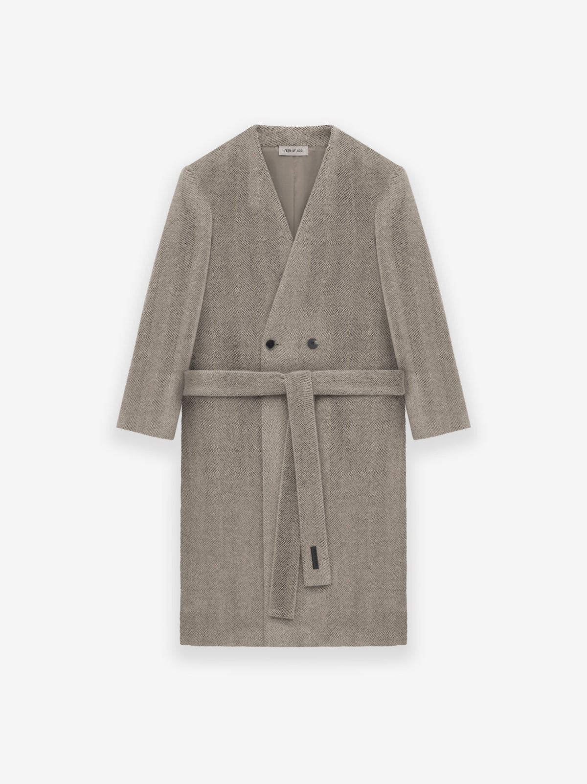 Chevron Brushed Wool Lapelless Overcoat