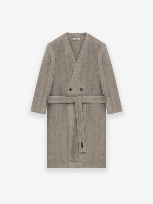 Chevron Brushed Wool Lapelless Overcoat