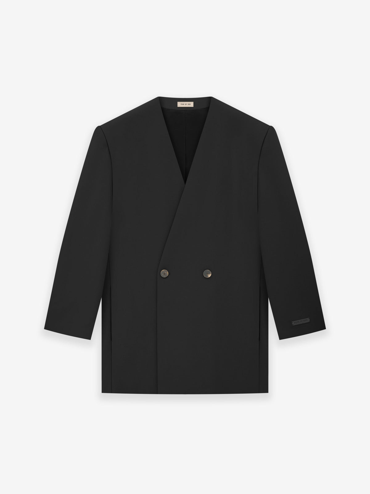 Wool Gabardine Double Breasted Lapelless Blazer