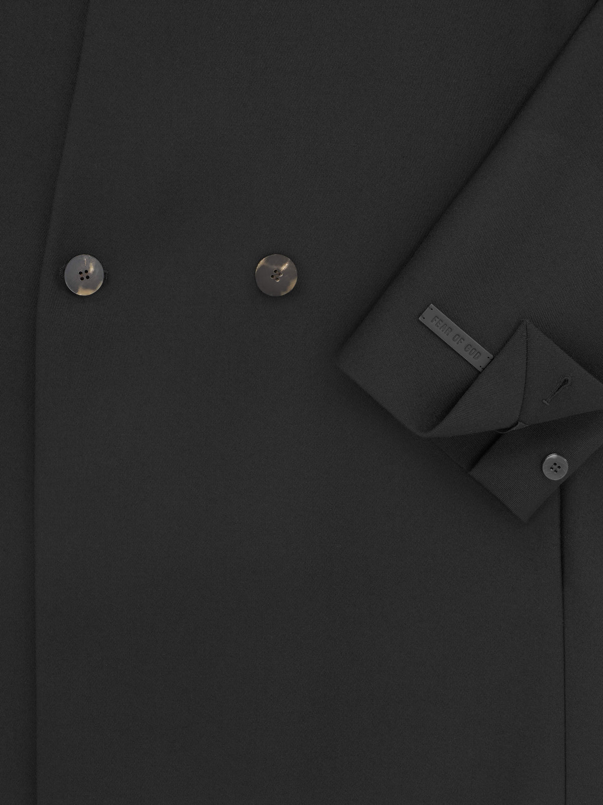Wool Gabardine Double Breasted Lapelless Blazer