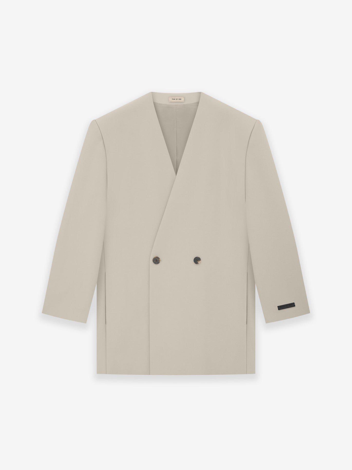 Wool Gabardine Double Breasted Lapelless Blazer