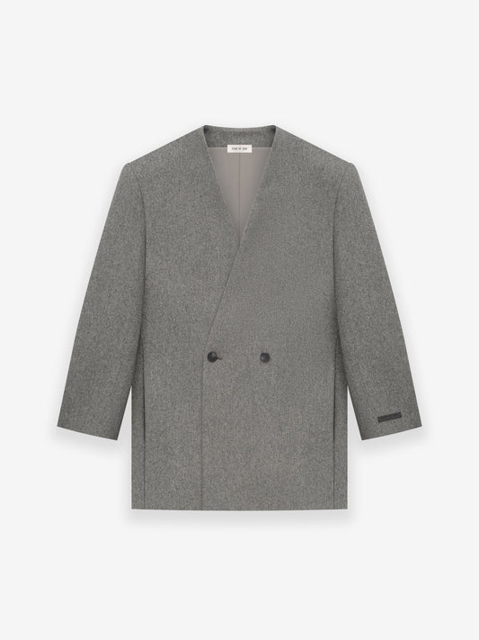 Melange Wool Double Breasted Lapelless Blazer