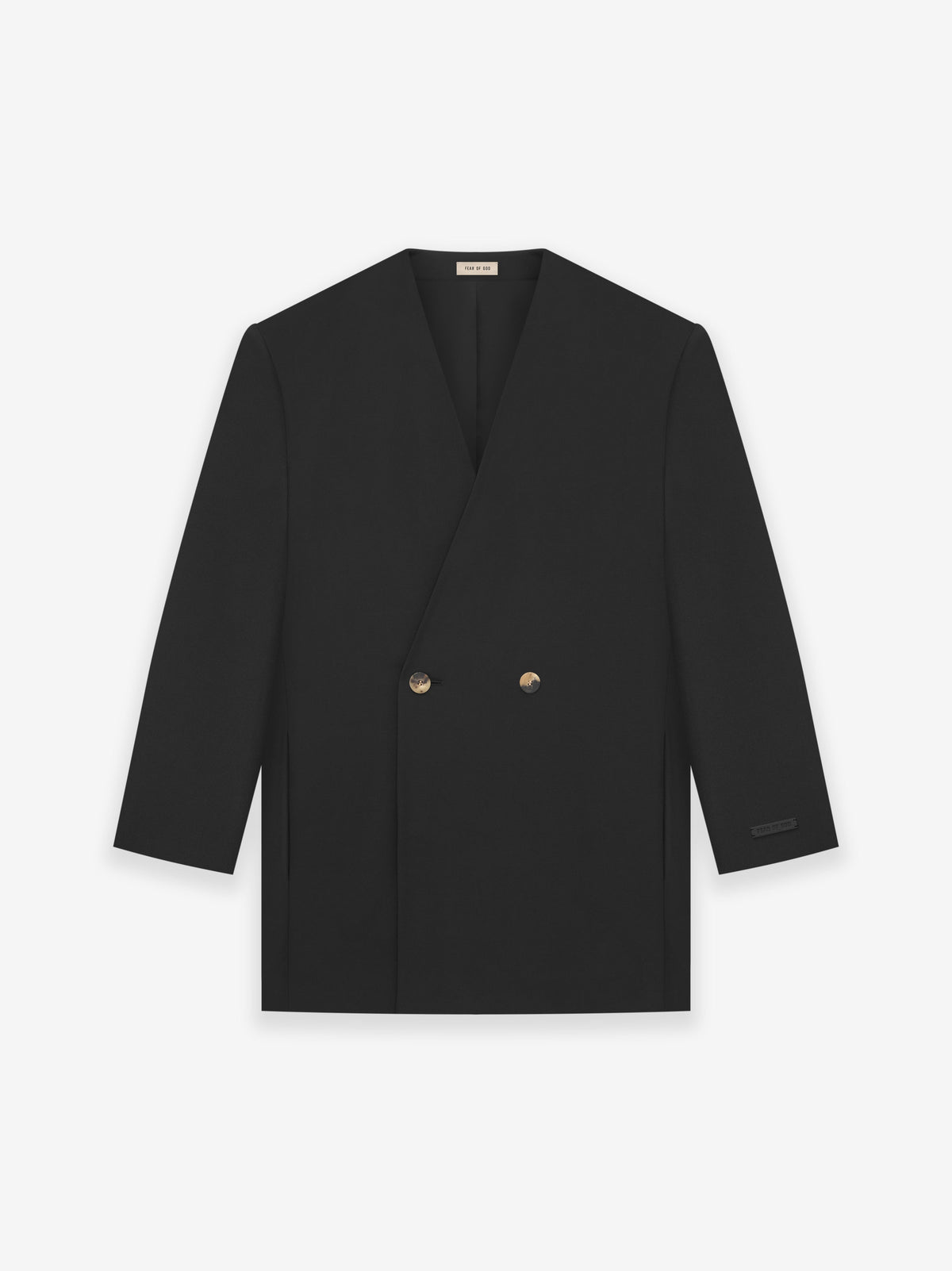 Silk Wool Double Breasted Lapelless Blazer