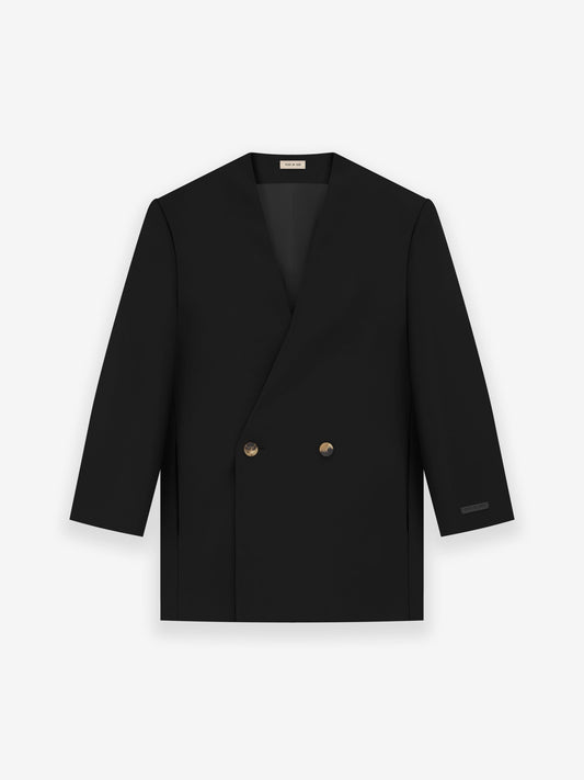 Wool Silk Relaxed Lapelless Blazer