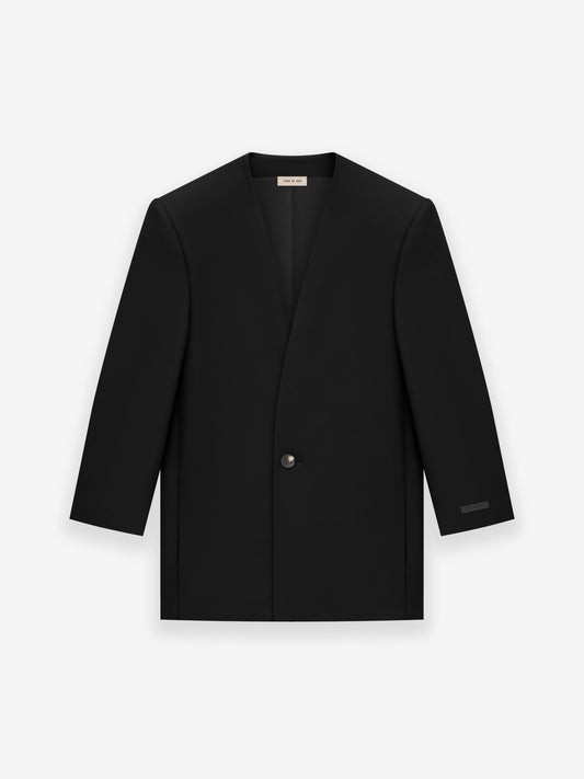 Wool Gabardine Lapelless Suit Jacket