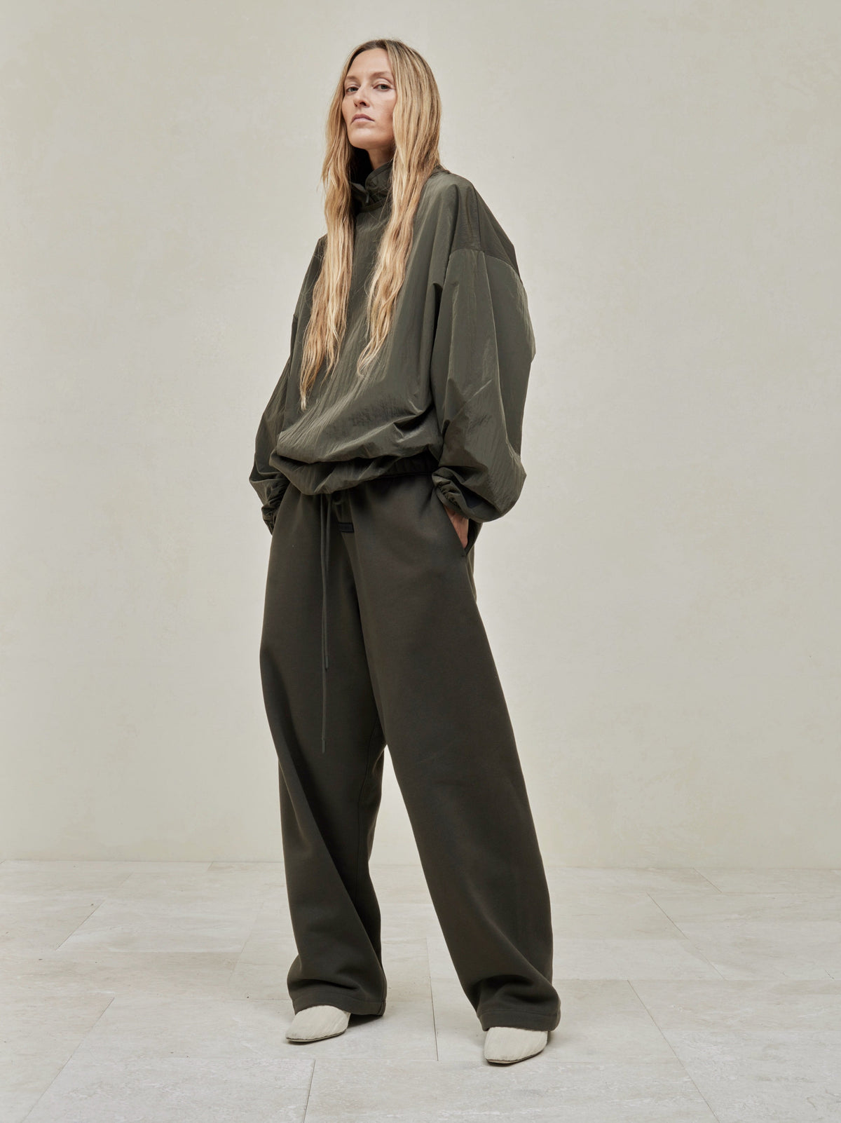 Crinkle Nylon Pullover Crewneck