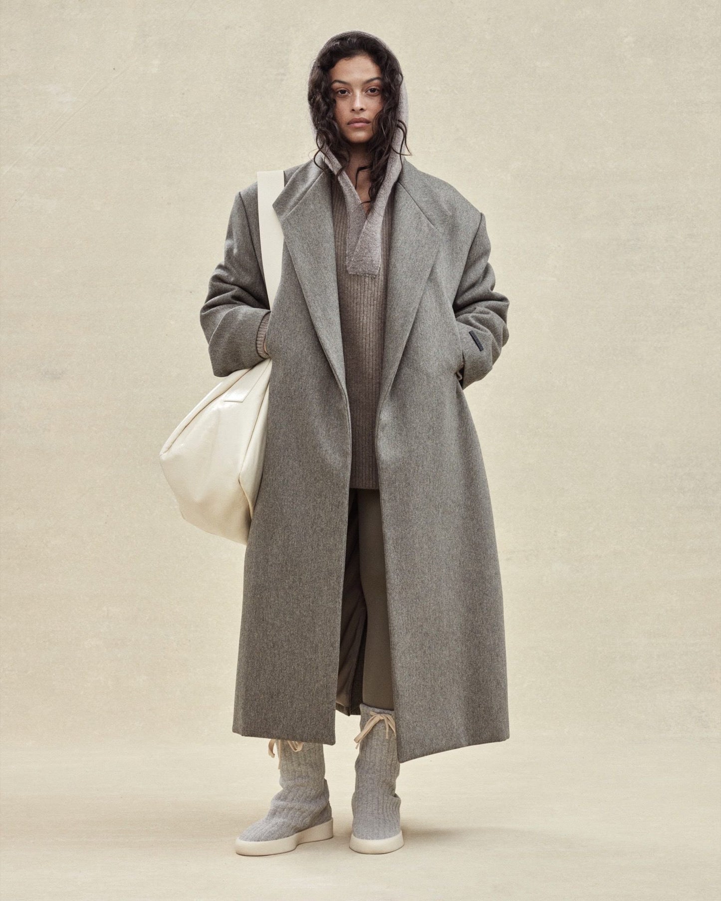 Melange Wool Stand Collar Overcoat